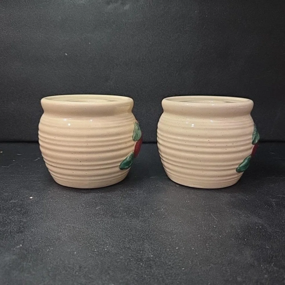 Ceramic Bright Red Apple Candleholders, Set of 2, Vintage Hand Painted Votives